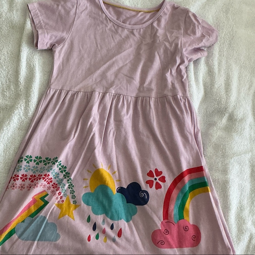 Morley Pastel Pink Kids Dress with Rainbow and Cloud Design
